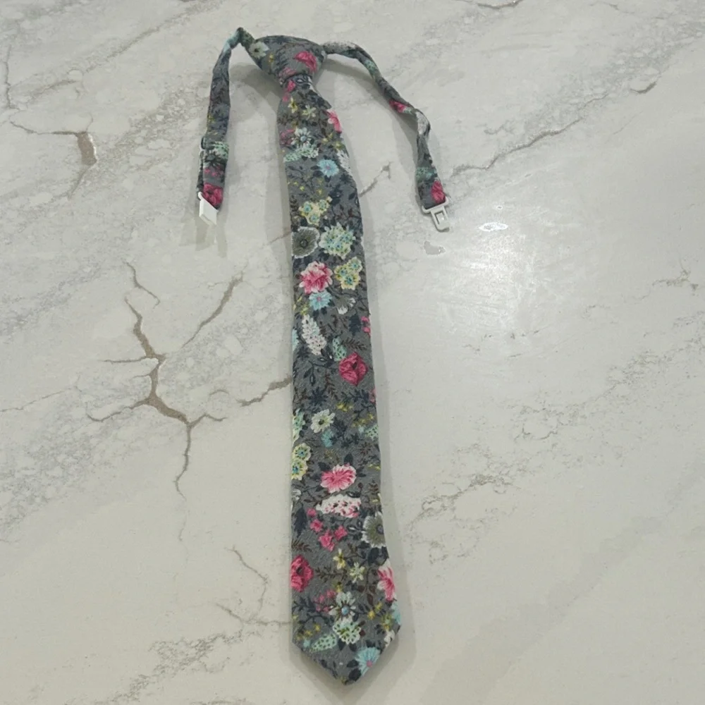 Floral Kids Tie in Gray by Boon Ties
